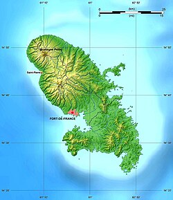 Topographic relief map of Martinique