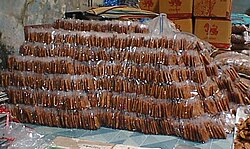 These whole, dried bananas in Thailand are an example of primary food processing.