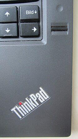 The fingerprint sensor of a Lenovo ThinkPad T440p, released in 2013