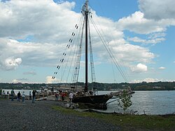 Clearwater docked near Poughkeepsie Bridge for local festival