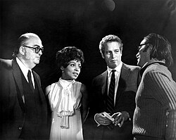 Left to right: Ely Landau, Ruby Dee, Paul Newman, and Sidney Lumet at the King: A Filmed Record (1970)