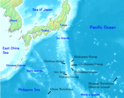 A map of the Ogasawara Islands with black labels