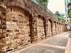 19th-century embankment wall built of Brisbane tuff, City of Brisbane