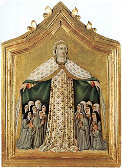 The Virgin of Mercy protecting a group of nuns under her mantle. Sano di Pietro, 15th century.