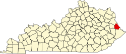 Map showing location of Martin County in Kentucky