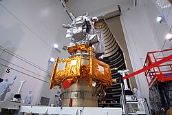 LRO (top, silver) and LCROSS (bottom, gold) prepared for fairing