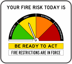 A manual controlled fire danger rating sign after the 2022 new system adoption.