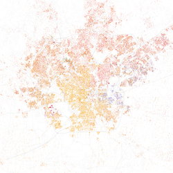 Map of racial distribution in San Antonio, 2010 U.S. census. Each dot is 25 people: ⬤ White ⬤ Black ⬤ Asian ⬤ Hispanic ⬤ Other