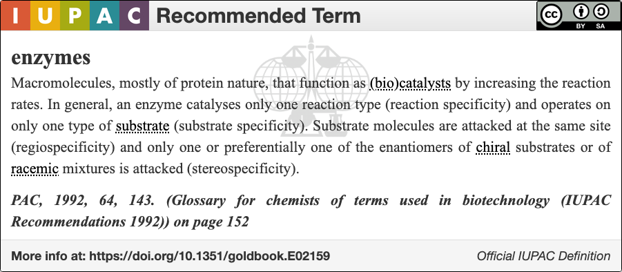 IUPAC definition for enzymes