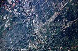 Mid-May 2006 photograph of Oklahoma City taken from the International Space Station (ISS).