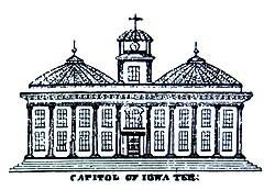 1839 sketch of planned Iowa capitol, from the original town plat