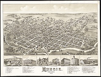 Illustration of Muncie, looking southeast in 1884