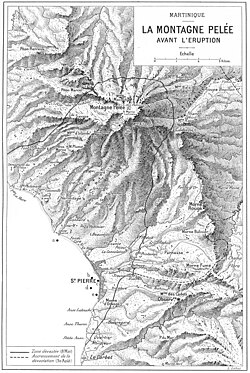 Relief map of pyroclastic flows from the Mount Pelée eruption