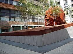 Hitchcock sculpture at the site of Gainsborough Pictures, Poole Street, Hoxton, north London[54]