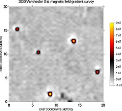 Magnetic gradiometer map of Prehistoric fire-hearths