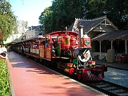 The Ward Kimball locomotive pulling into New Orleans Square Station in Disneyland