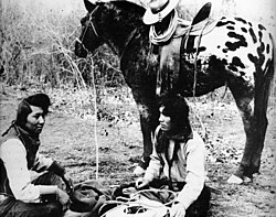 Nez Perce Indians with Appaloosa horse, around 1895