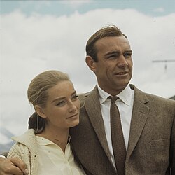 Connery as Bond (with his co-star Tania Mallet) while filming Goldfinger in 1964