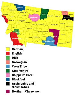 Largest alone or in any combination ethnic origin by county in Montana, per the 2020 census