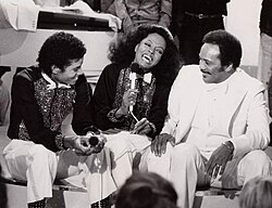 Jackson (left) and Quincy Jones (right) appear with Diana Ross on her upcoming special, Diana, in March 1981.