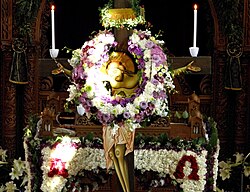 The crucified Christ, just before the Deposition from the Cross and the placing of the Epitaphios in the Sepulchre
