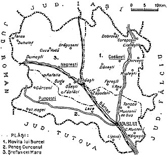Map of Vaslui County as constituted in 1938.