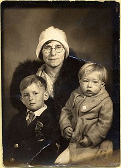 Warhol (right) as a toddler with his mother, Julia, and his brother, John, c. 1930