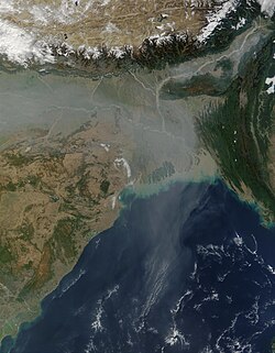 Air pollution in the Indian subcontinent spread over the Bay of Bengal and beyond.
