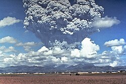 The eruption column of Mount Pinatubo on June 12, 1991, three days before the climactic eruption