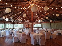 Wedding decorations at the Mahnala Stage (Mahnalan lava) in Hämeenkyrö, Pirkanmaa, Finland in July 2019
