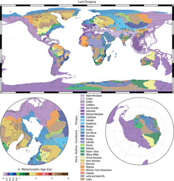 Map of the last orogenies to affect Earth's geologic provinces