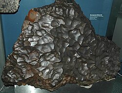 Murnpeowie meteorite, an iron meteorite with regmaglypts resembling thumbprints (Australia, 1910)