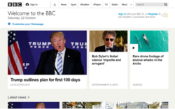 The BBC Online homepage in October 2016