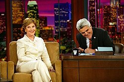 First Lady Laura Bush and Jay Leno