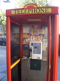 Tart cards are often found in phone boxes in London advertising the services of call girls