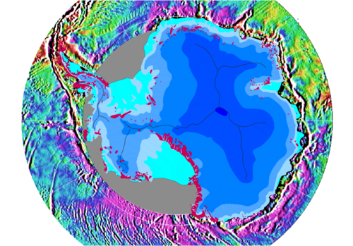 The differences of Earth's gravity around the Antarctic continent.