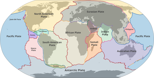 Plates in the crust of Earth