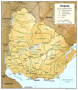 An enlargeable relief map of the Eastern Republic of Uruguay