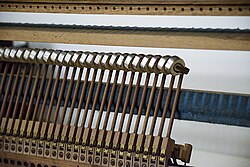 Piano hammers to which metal strips have been glued to give the special sound