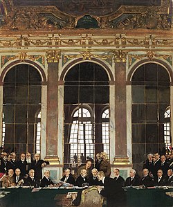 William Orpen's famous painting of the signing of The Treaty of Versailles. Lord Milner is seated, third from the right.