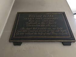 A memorial to William Blake in St James's Church, Piccadilly