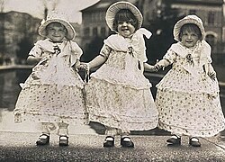 Triplets: Elisabeth Kübler, Eva Kübler, Erika Kübler, Zurich, Switzerland, 1930
