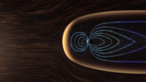 Artist's impression of solar wind flow around Earth's magnetosphere