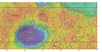 MOLA map showing boundaries of Terra Cimmeria and other nearby regions
