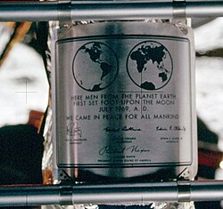 The Apollo 11 plaque on the descent stage of the Lunar Module Eagle on the Moon bears the signatures of Neil Armstrong, Michael Collins, Buzz Aldrin, and U.S. President Richard M. Nixon[1]