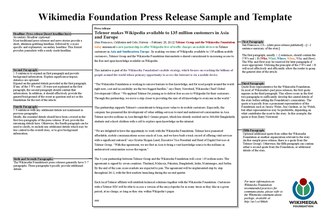 An example of a press release. This is a template for Wikipedia press releases from the Wikimedia Foundation communications team.