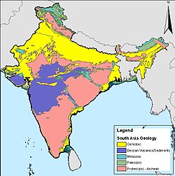 Geologic map of India, showing the Deccan Traps in blue-purple