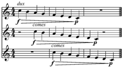 A musical canon. Encyclopædia Britannica calls a "canon" both a compositional technique and a musical form.[59]