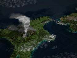 A large eruption column during the Oruanui eruption as it may have appeared from space