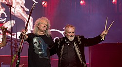 The two remaining members of Queen's classic line-up, May and Taylor (pictured in 2017), were creative consultants for Bohemian Rhapsody.
